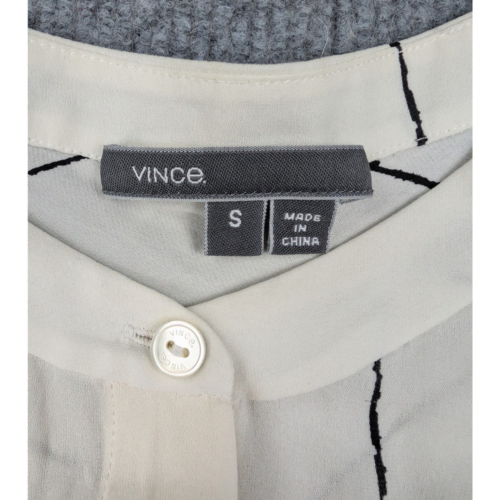 Vince Silk Blouse Womens Small Check Windowpane Camp Button Relaxed Old Money - Picture 6 of 7